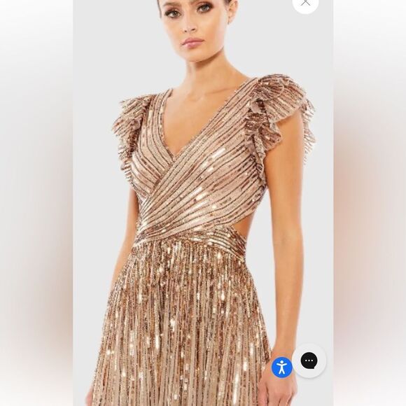MAC DUGGAL Beige Sequined Cut Out Ruffled Cap Sleeve Lace Up Gown 5568 NWT 4 - Picture 5 of 15